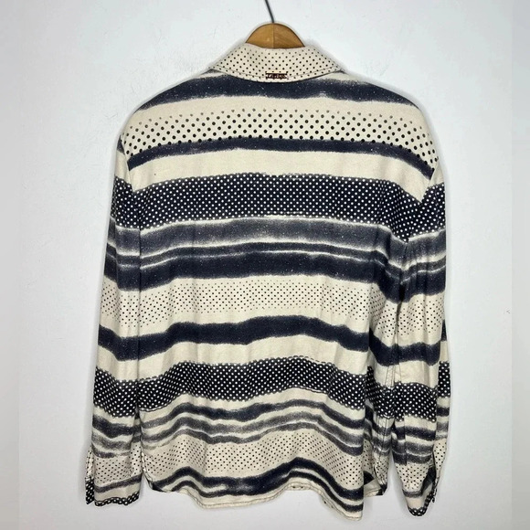 St. John Sport Marie Gray Mixed Print Striped Button Up Collard Blouse - Picture 8 of 12